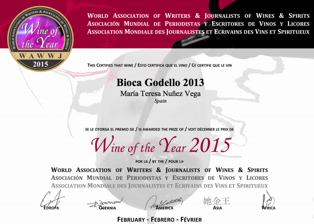 Wine of the year certification from the WAWJ 2015